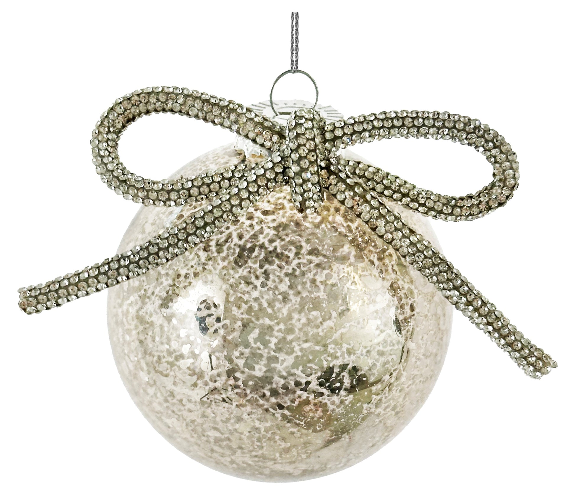 Glass Bauble with Diamond Bow 8cm
