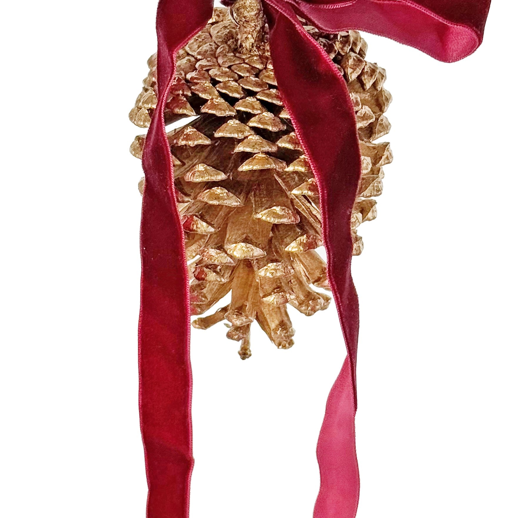 Gold Cedar Cone Medium - Burgundy Bow