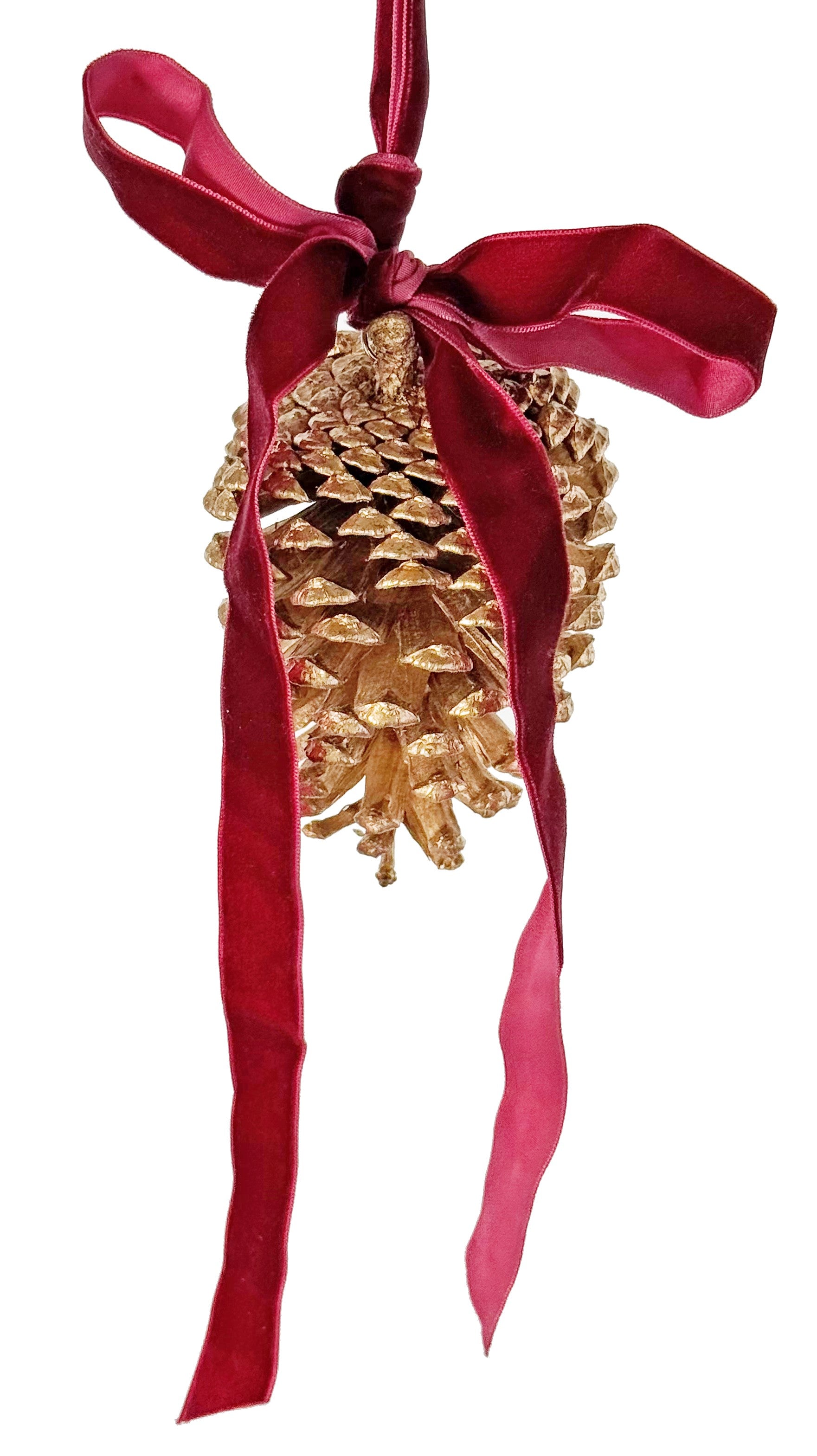 Gold Cedar Cone Medium - Burgundy Bow