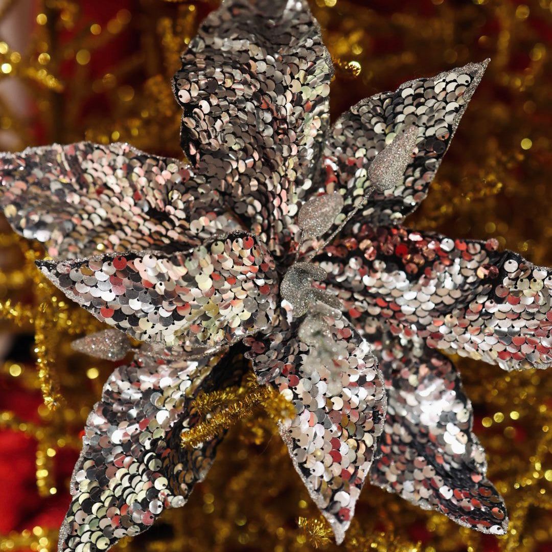 Poinsettia silver sequin