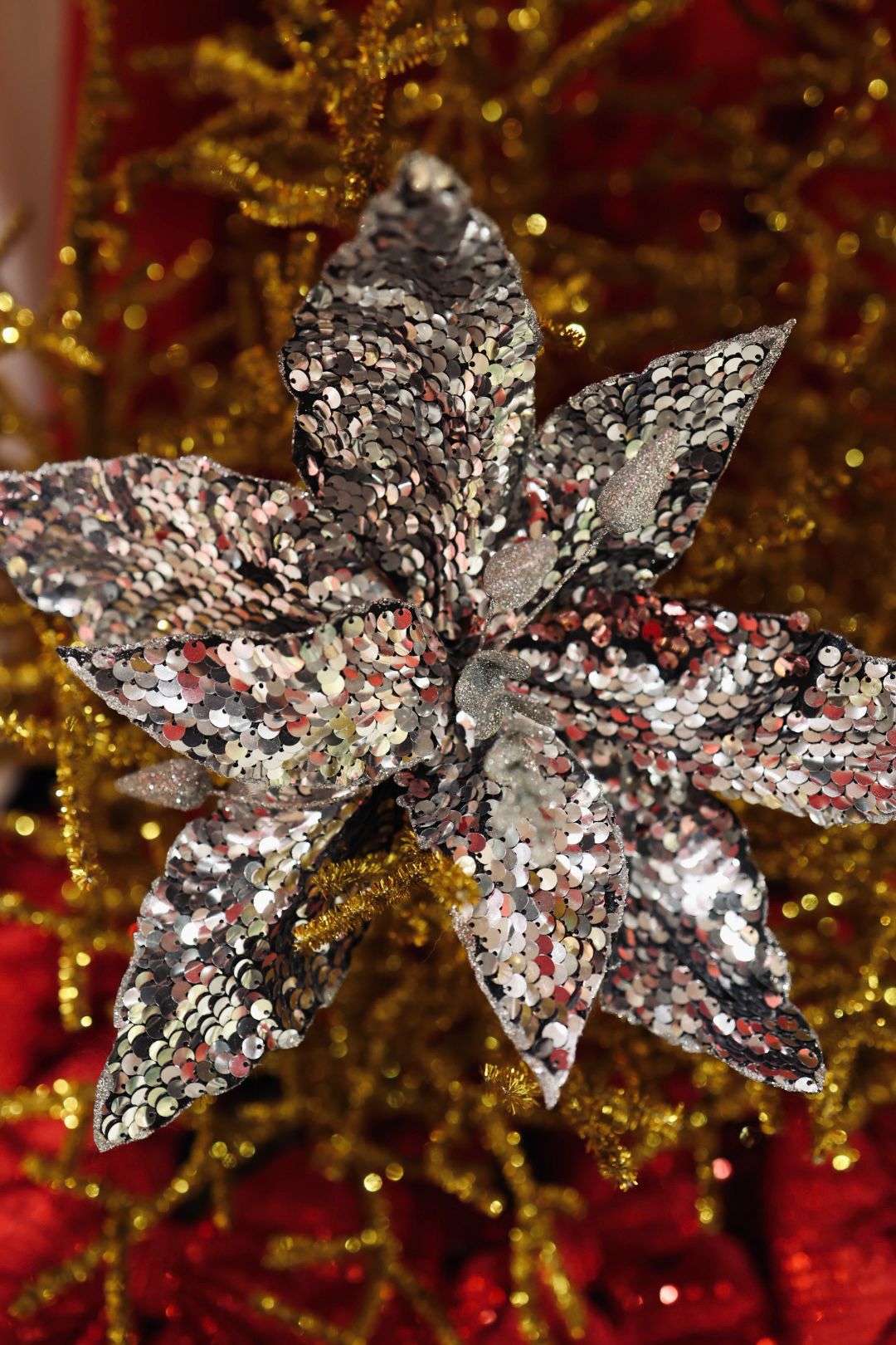 Poinsettia silver sequin