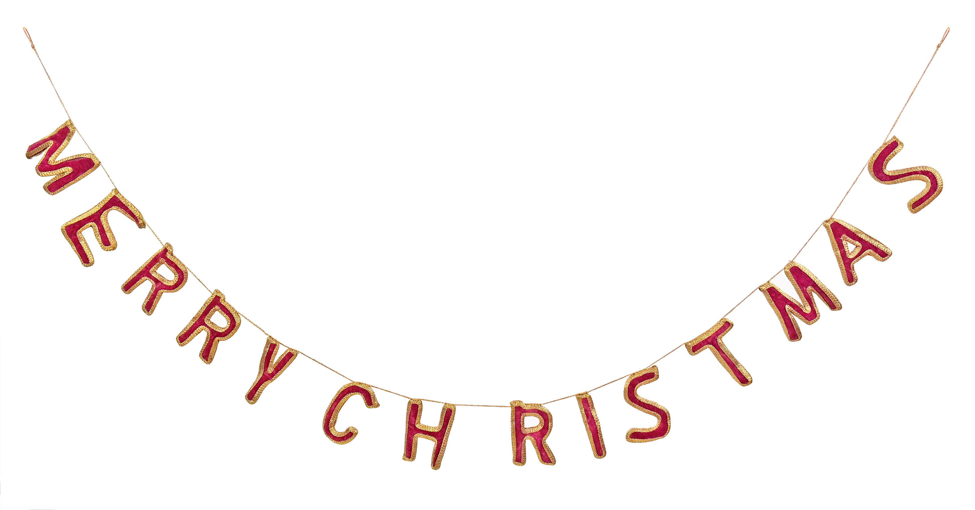 Velvet Merry Christmas Garland - Red & Gold