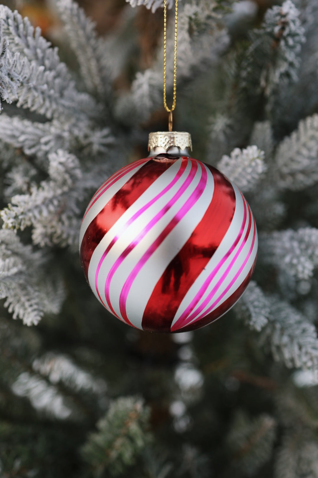 Julekule Candy Swirl Rød / Rosa